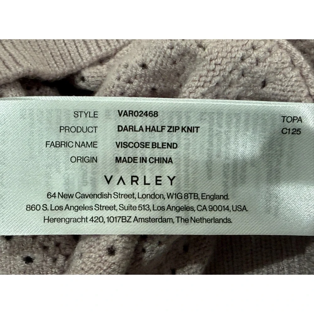 Varley Darla Half Zip Knit Sweater Lilac Pointelle Pullover VAR02468 Small